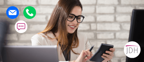 A good accountant is answering her client using different communication methods including phonecalls, text and email